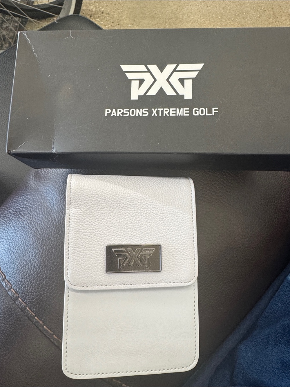 PXG White Leather Golf Accessory Case with Metal Logo
